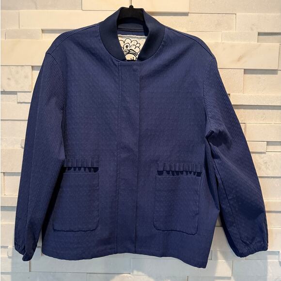 WNDERKAMMER NWOT June Cotton Textured Zip Front Blue Jacket South Korean Fashion - Picture 1 of 10